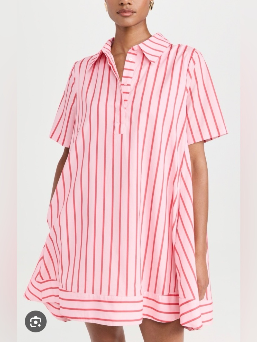 English Factory Pink Striped Polo trapeze cotton shirt dress